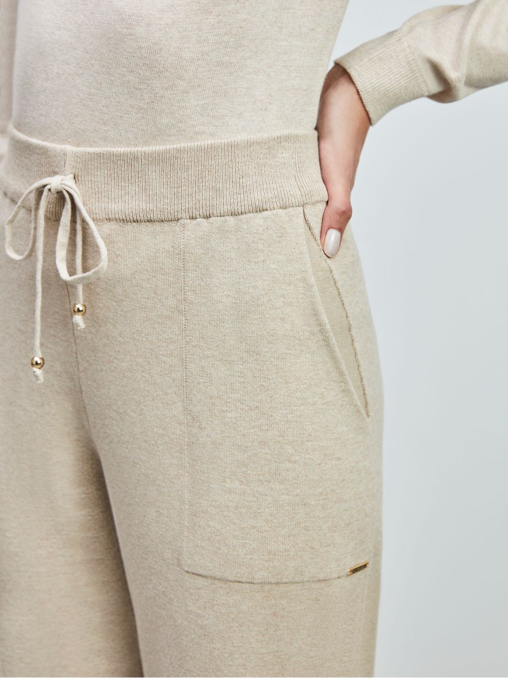 Anselmi — Calça de Tricô Barra Elástica Bege