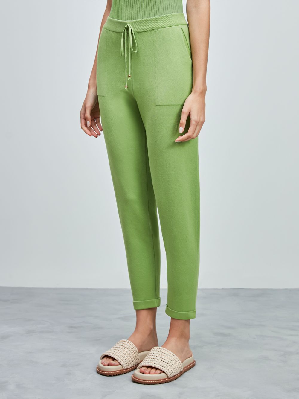 Anselmi — Calça em Tricô com Barra Italiana Verde