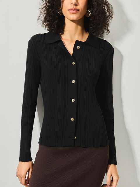 Camisa com Botões Canelada Preto — Anselmi