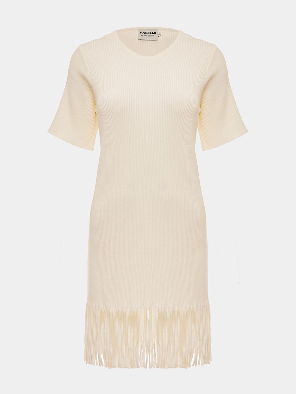 Vestido Canelado Franjas Off White