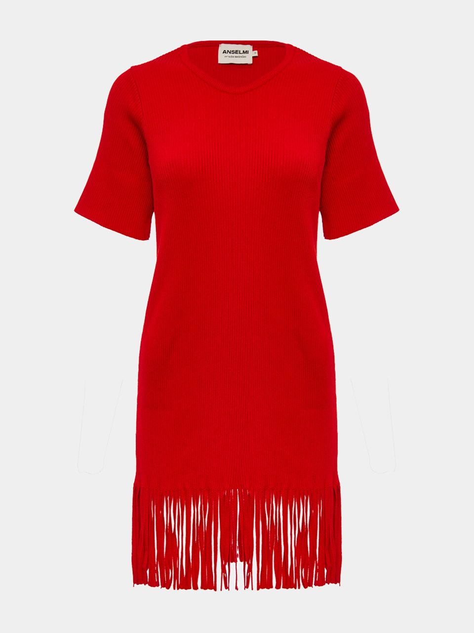 Vestido Canelado Franjas Vermelho