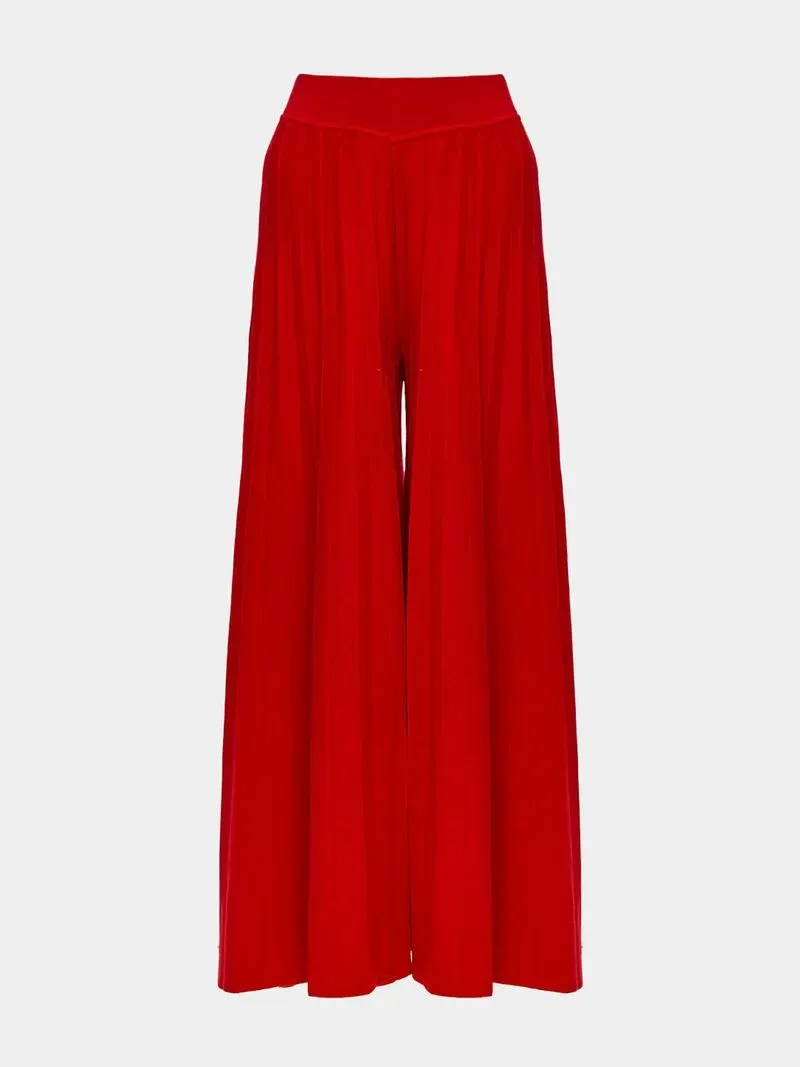 Calça Ampla Plissada Vermelho