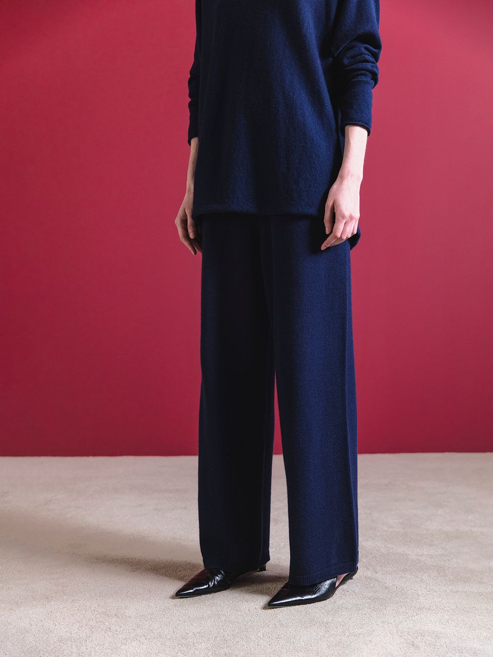Calça Reta 100% Cashmere Azul Marinho