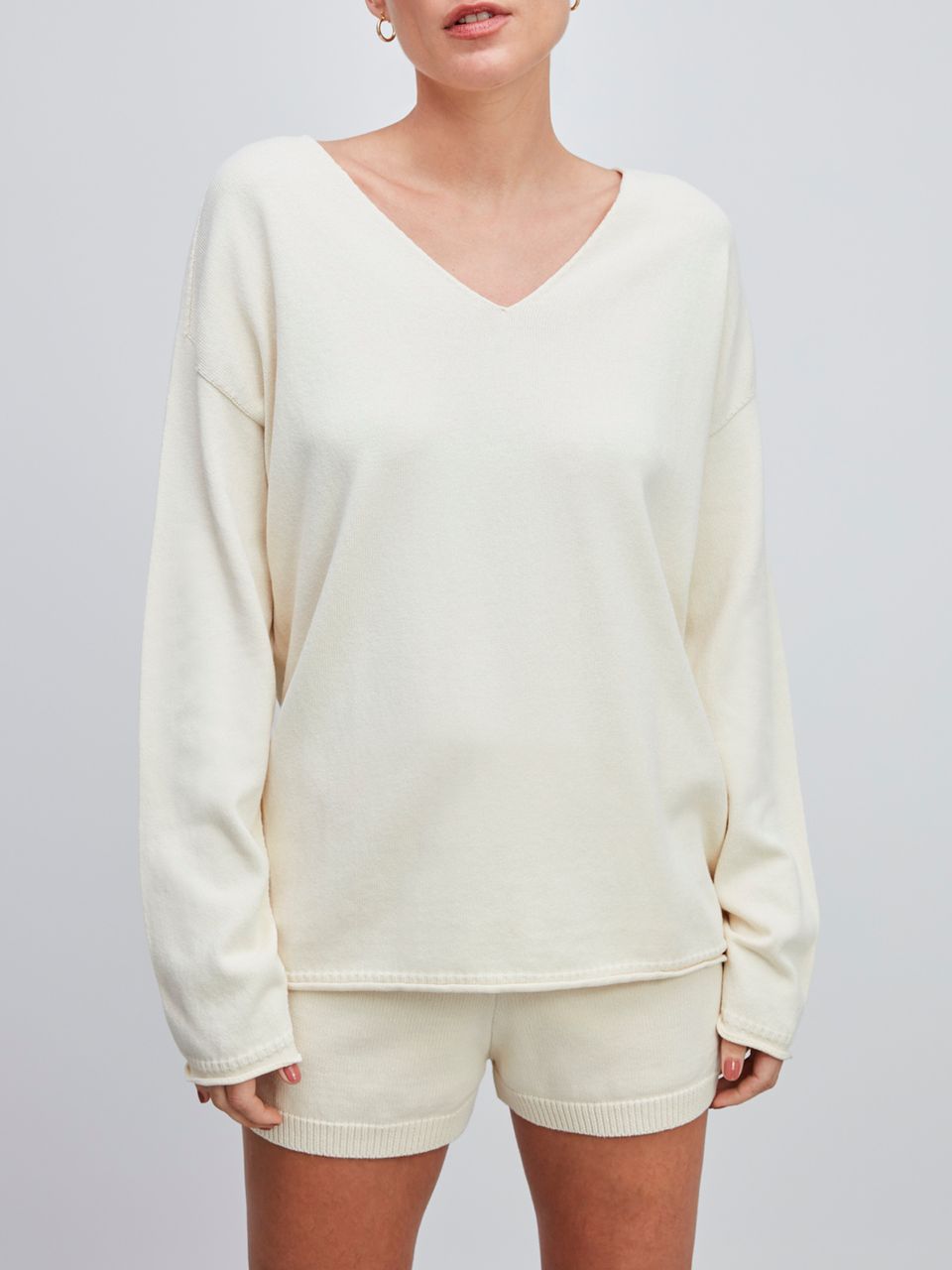 Blusa 100% Algodão Orgânico Decote em V Bege
