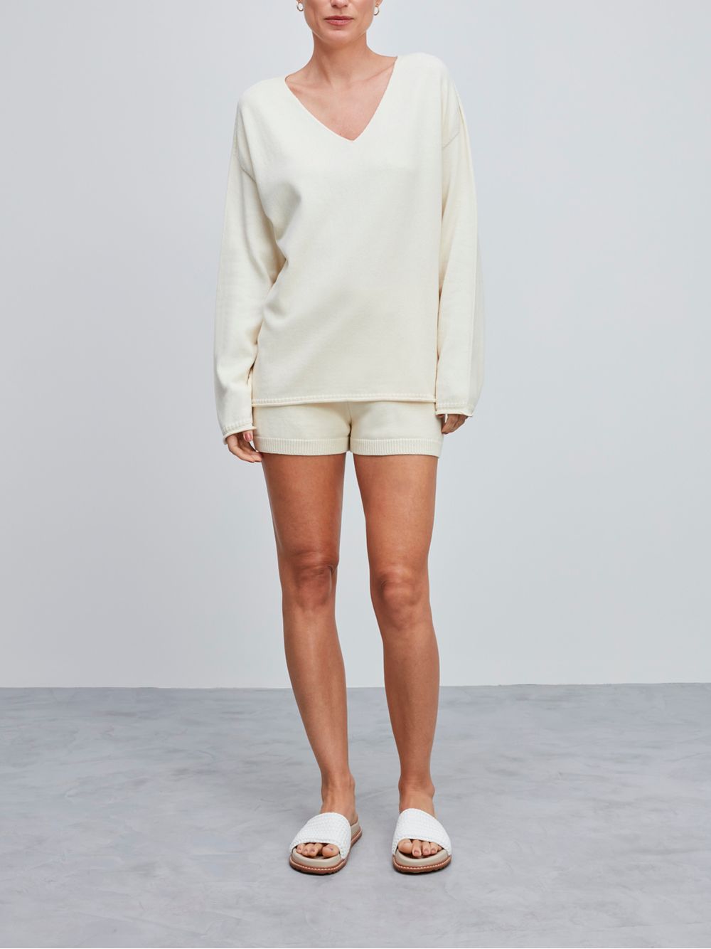 Anselmi — Blusa 100% Algodão Orgânico Decote em V Bege
