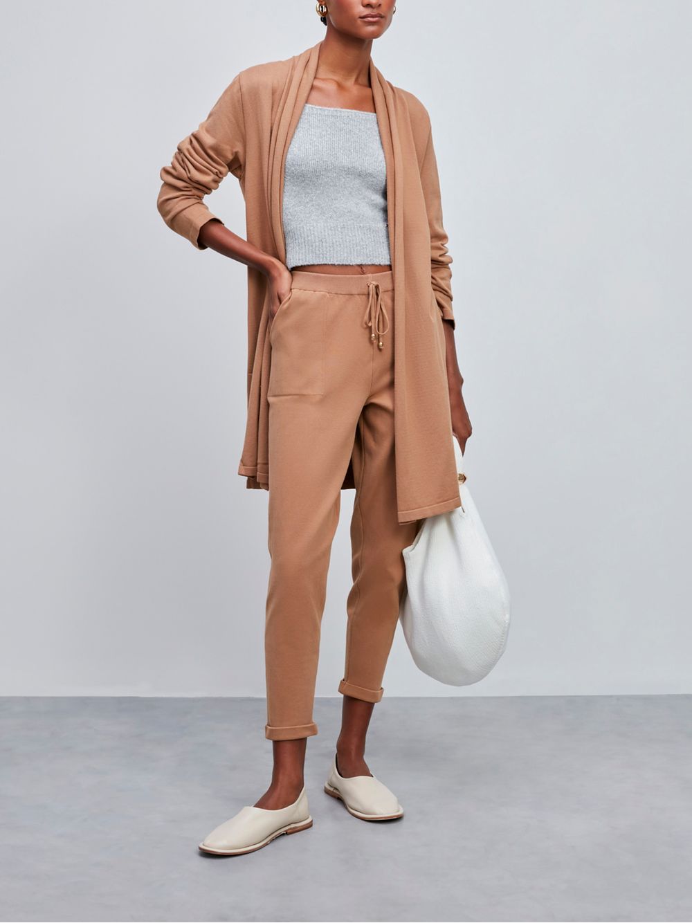 Anselmi — Cardigan Minimal Alongado Camelo