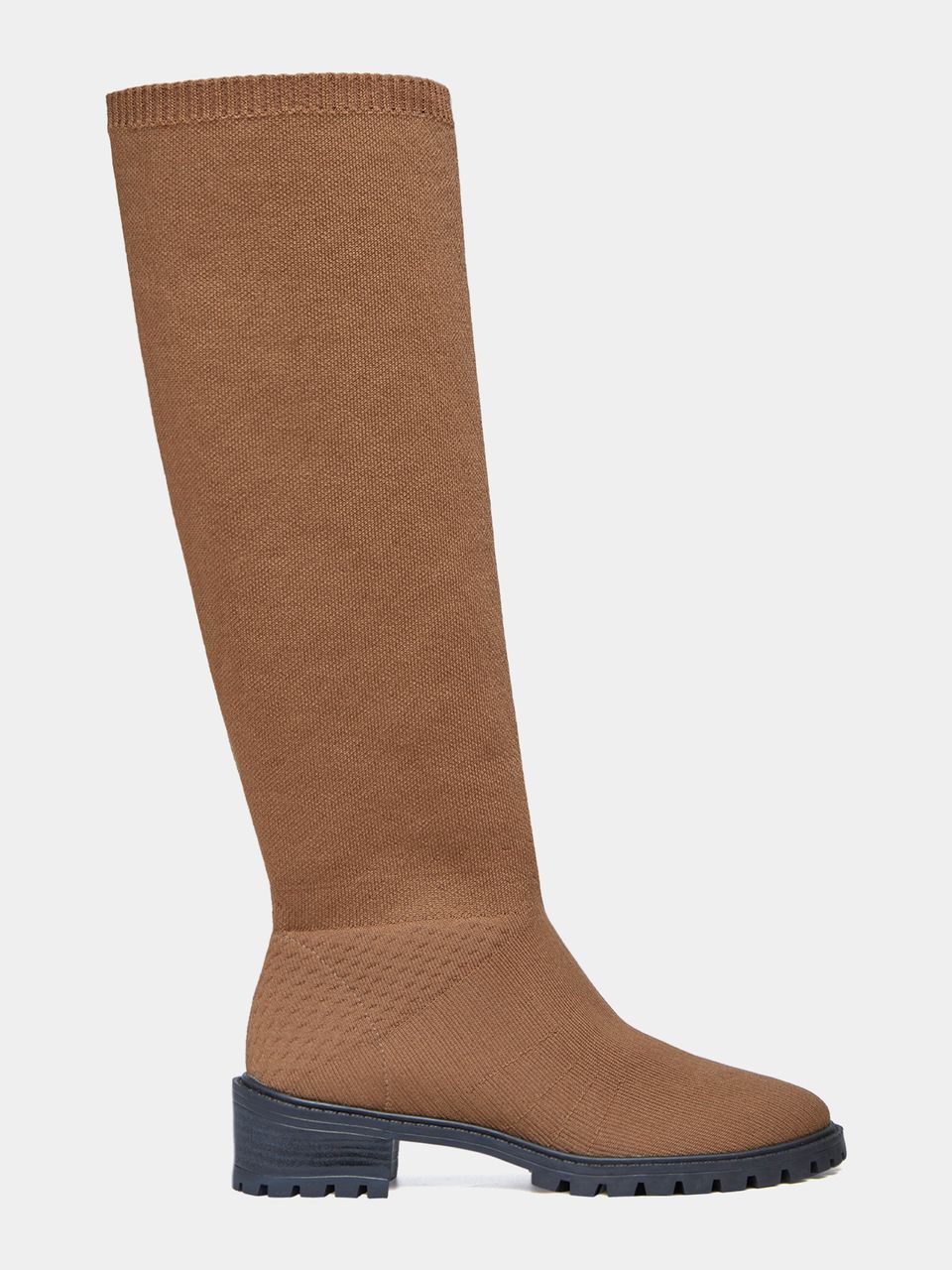 Bota Cano Longo Tricot Salto Baixo Camelo