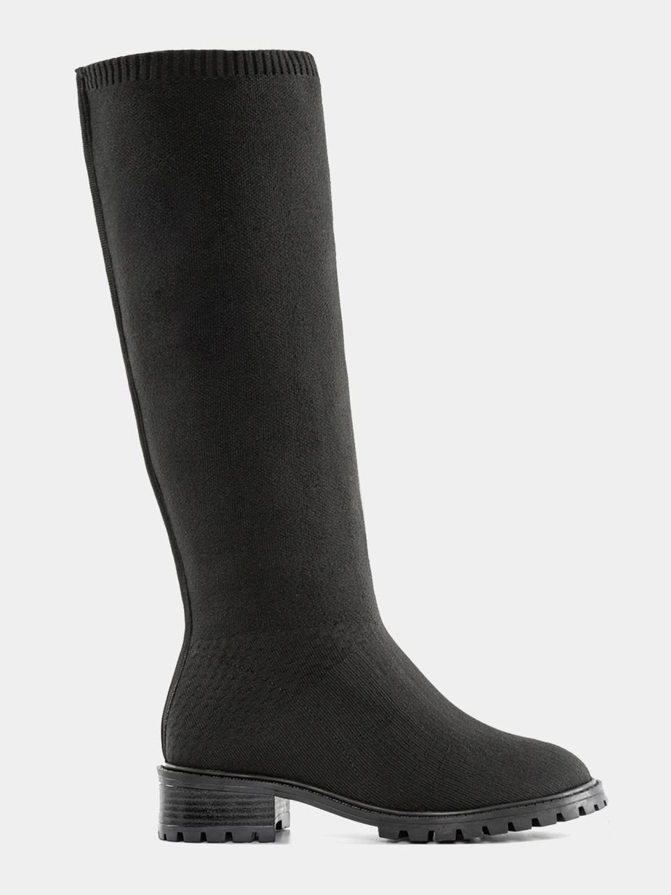 Bota Cano Longo Tricot Salto Baixo Preto