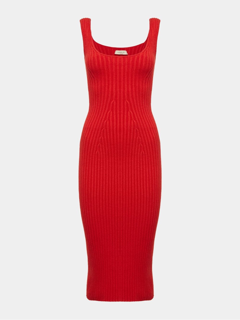 Anselmi — Vestido Midi Canelado Vermelho