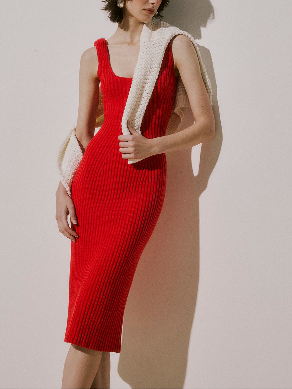 Anselmi — Vestido Midi Canelado Vermelho