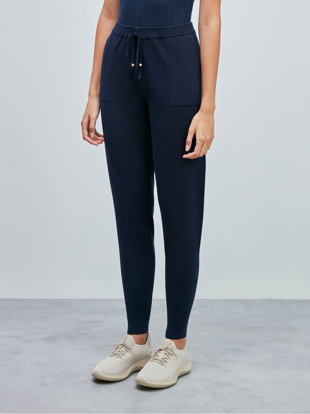 Anselmi — Calça de Tricô Barra Elástica Azul Marinho