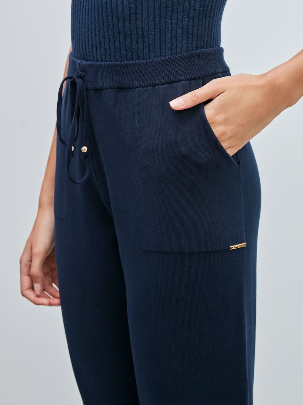 Anselmi — Calça de Tricô Barra Elástica Azul Marinho