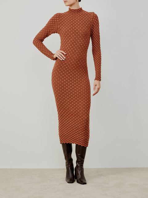 Vestido Midi Mini Escamas Canela — Anselmi