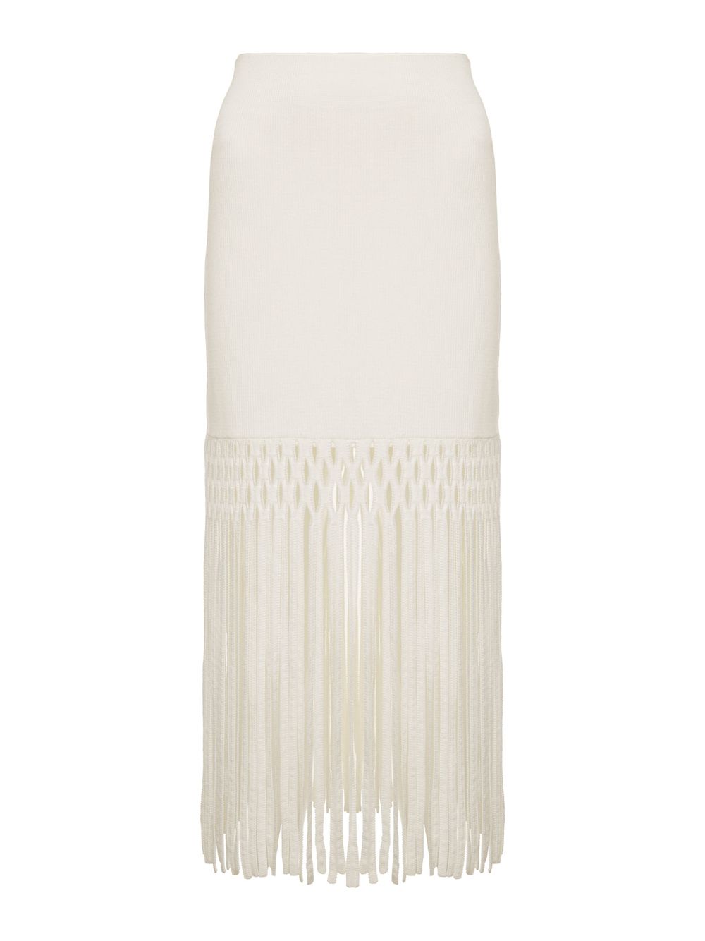 Anselmi — Saia Midi Ajustada com Franjas Off White
