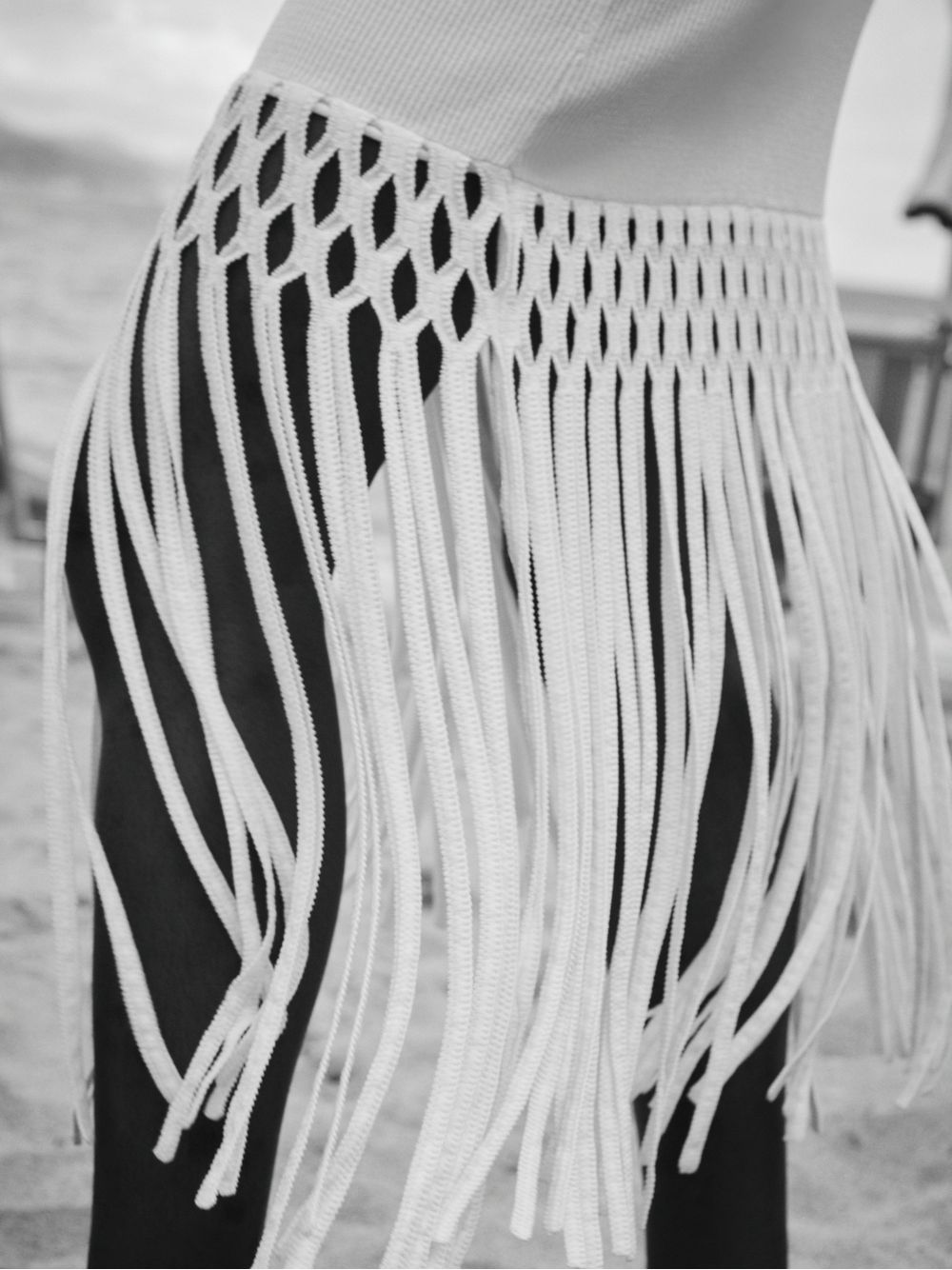 Anselmi — Saia Midi Ajustada com Franjas Off White