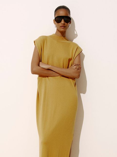 Vestido Longo Sem Manga Mostarda — Anselmi