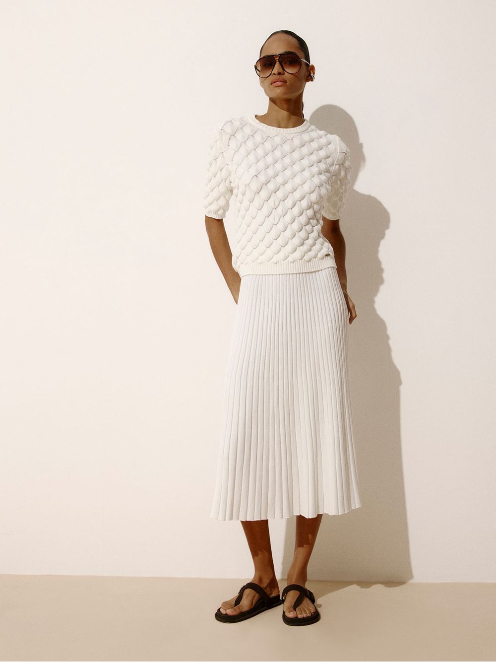 Anselmi — Saia Midi Plissada Off White