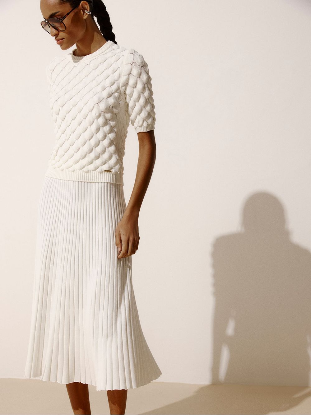 Anselmi — Saia Midi Plissada Off White