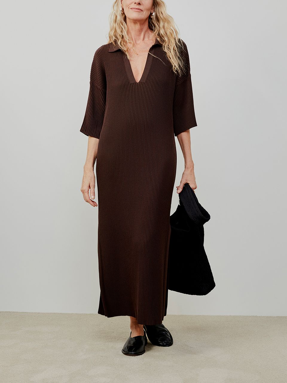 Vestido Reto Gola Polo Chocolate