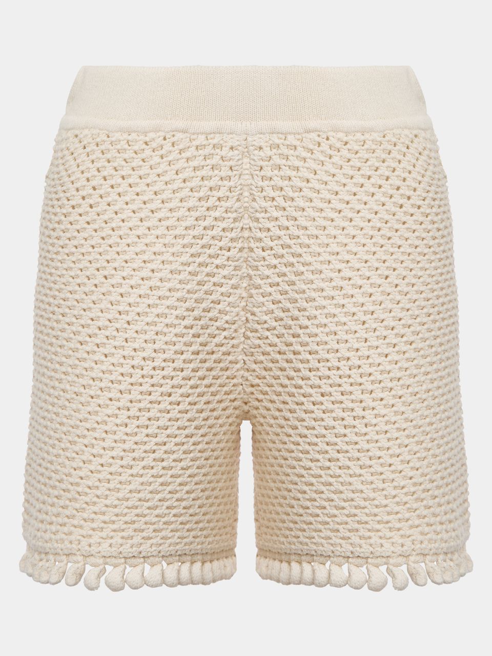 Shorts de Tricô com Trama Vazada Cru