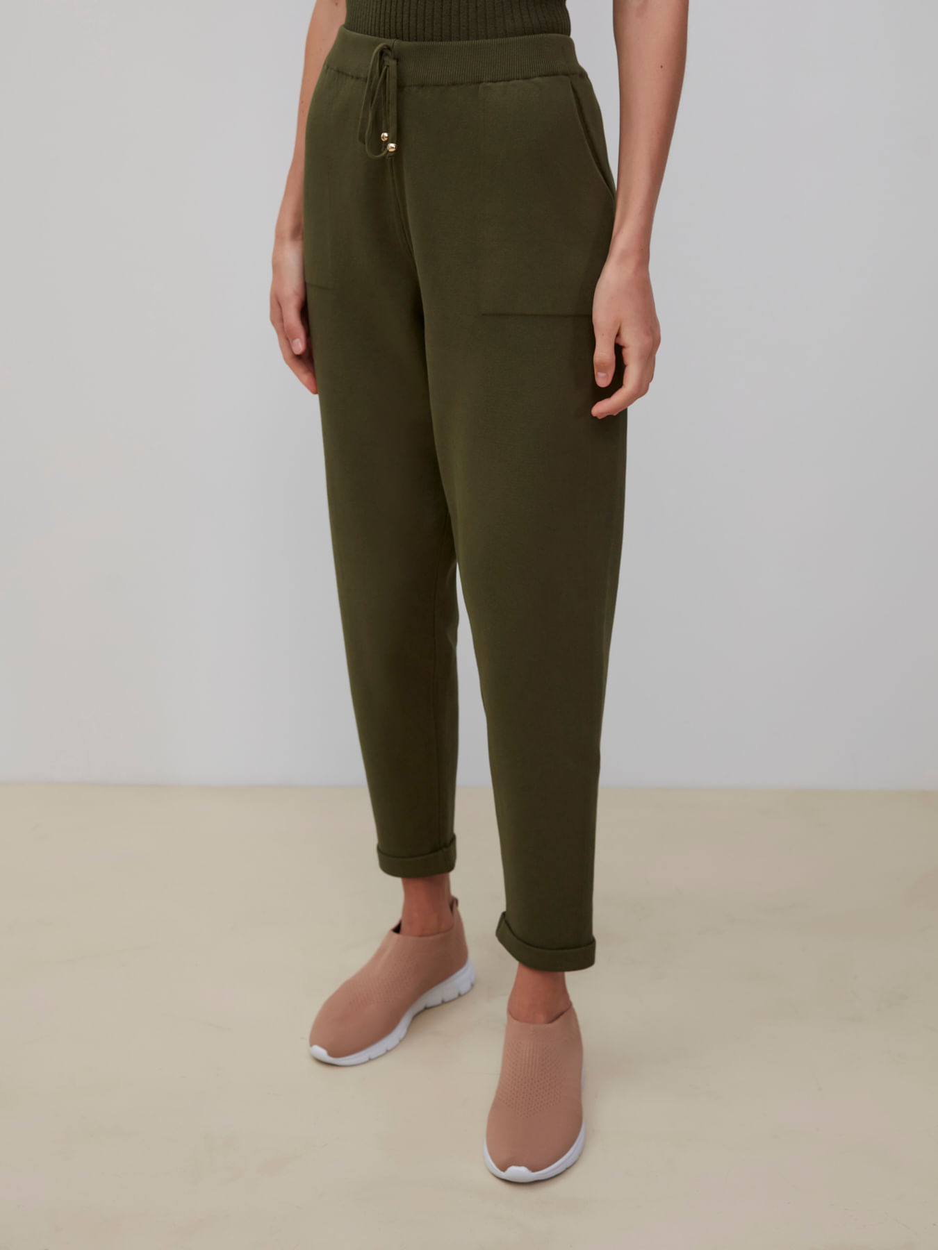 Calça em Tricô com Barra Italiana Matcha — Anselmi