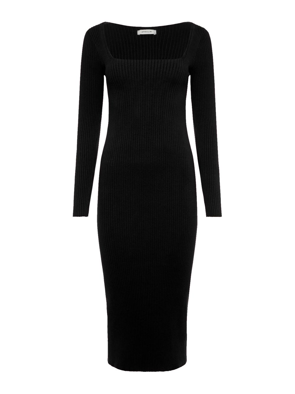 Anselmi — Vestido Midi com Decote Quadrado Preto