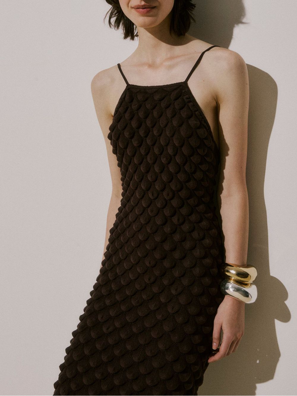 Anselmi — Vestido Midi Escamas Chocolate