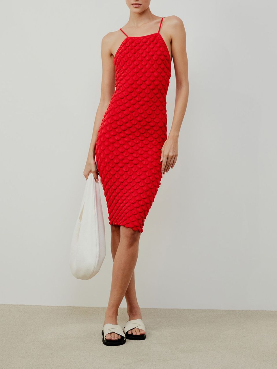 Vestido Midi Escamas Vermelho