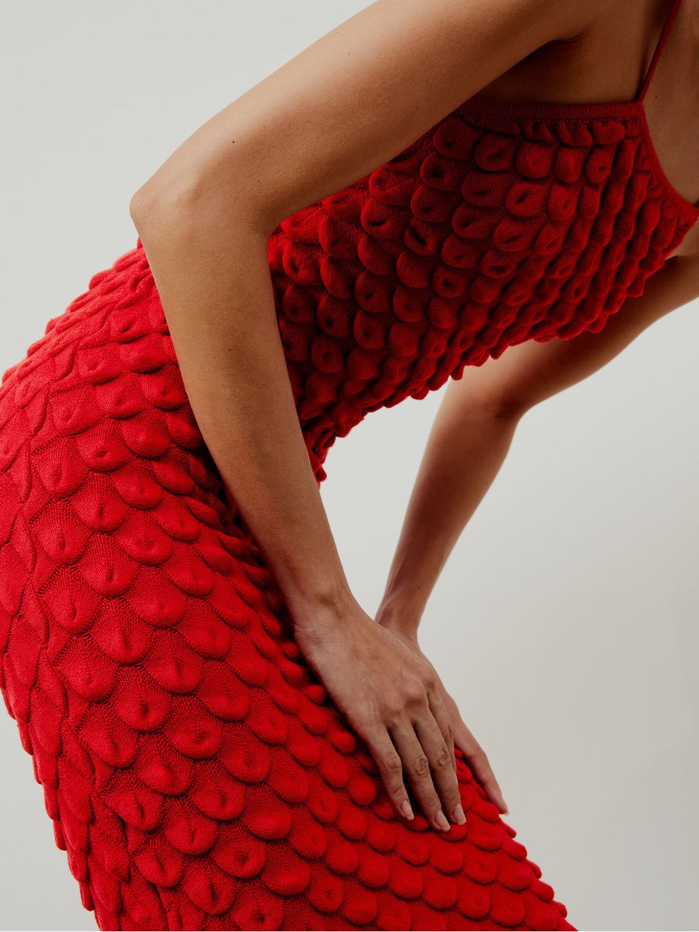 Anselmi — Vestido Midi Escamas Vermelho