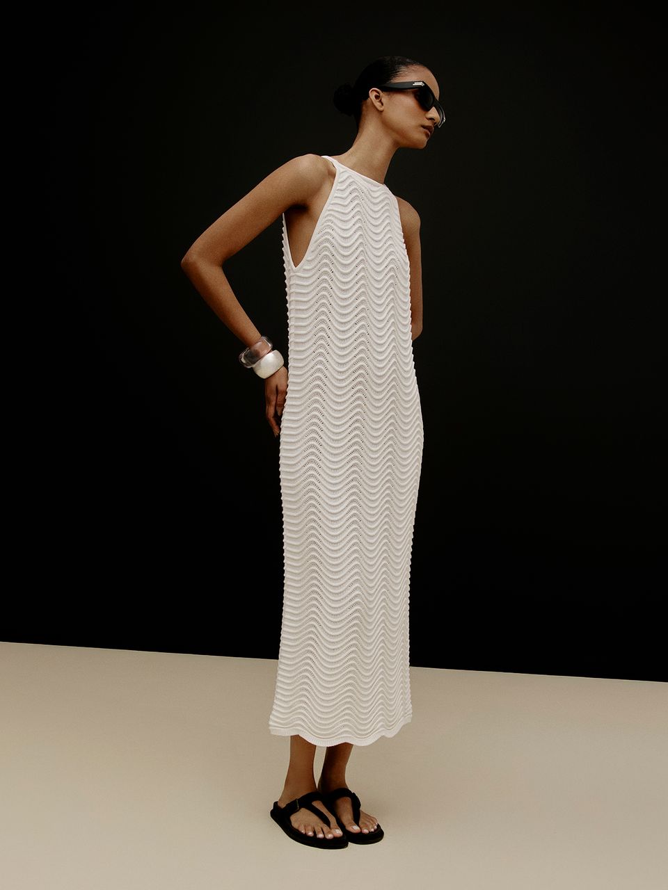 Vestido Midi Ondas Off White