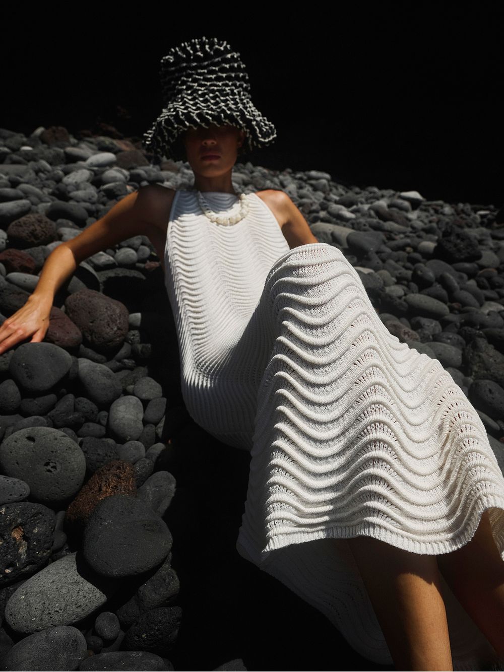 Anselmi — Vestido Midi Ondas Off White