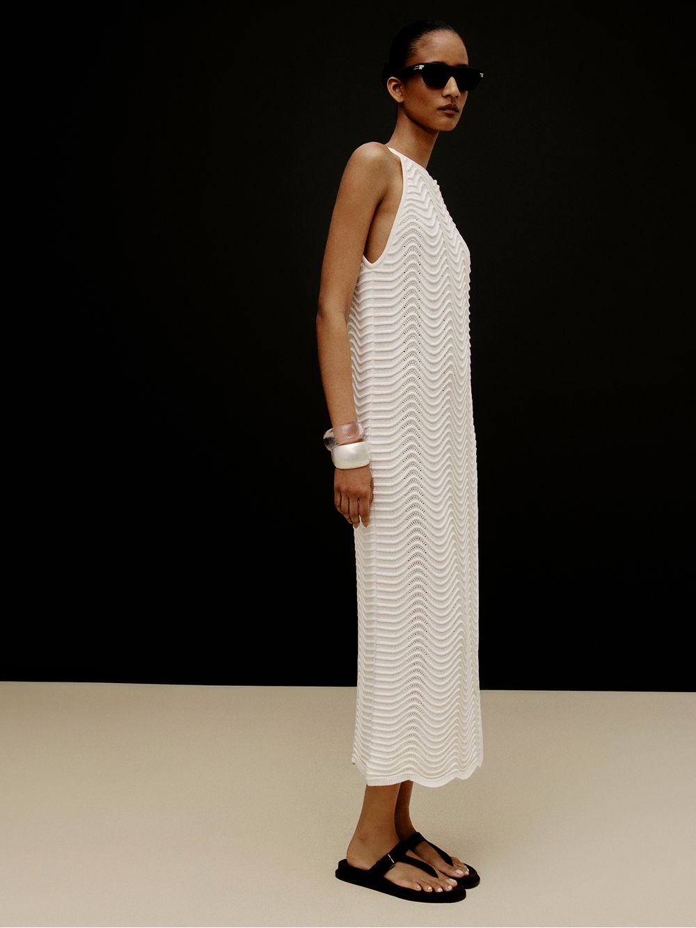 Anselmi — Vestido Midi Ondas Off White