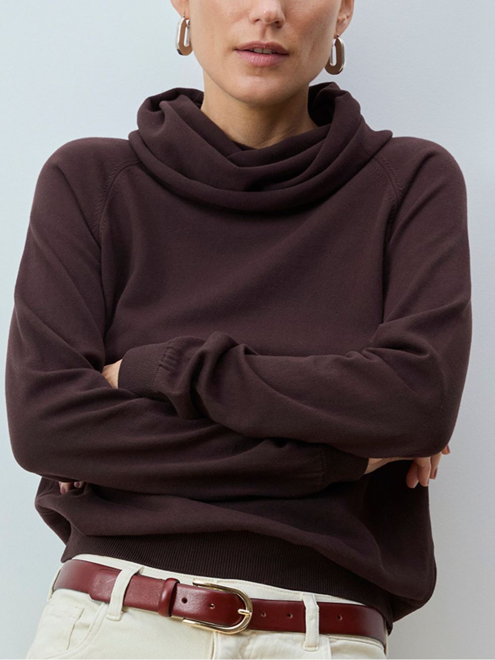 Anselmi — Blusa Básica com Gola Alta Chocolate