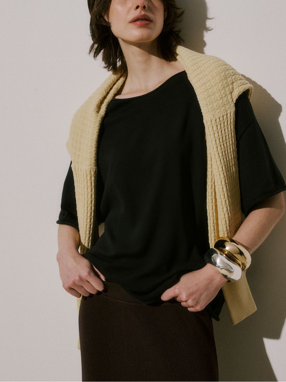 Anselmi — Blusa Básica Decote Canoa Preto