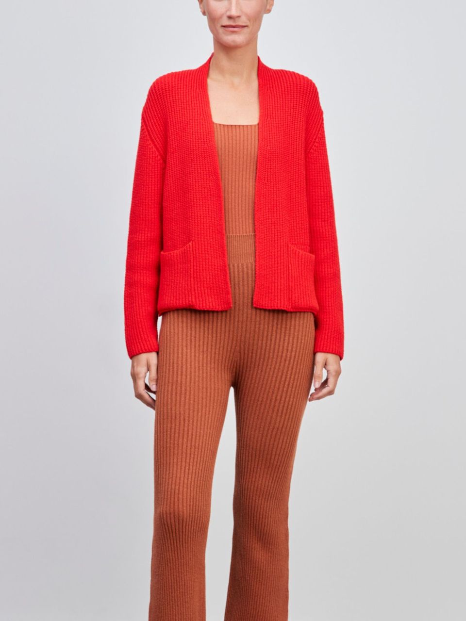 Cardigan Curto com Bolsos Vermelho