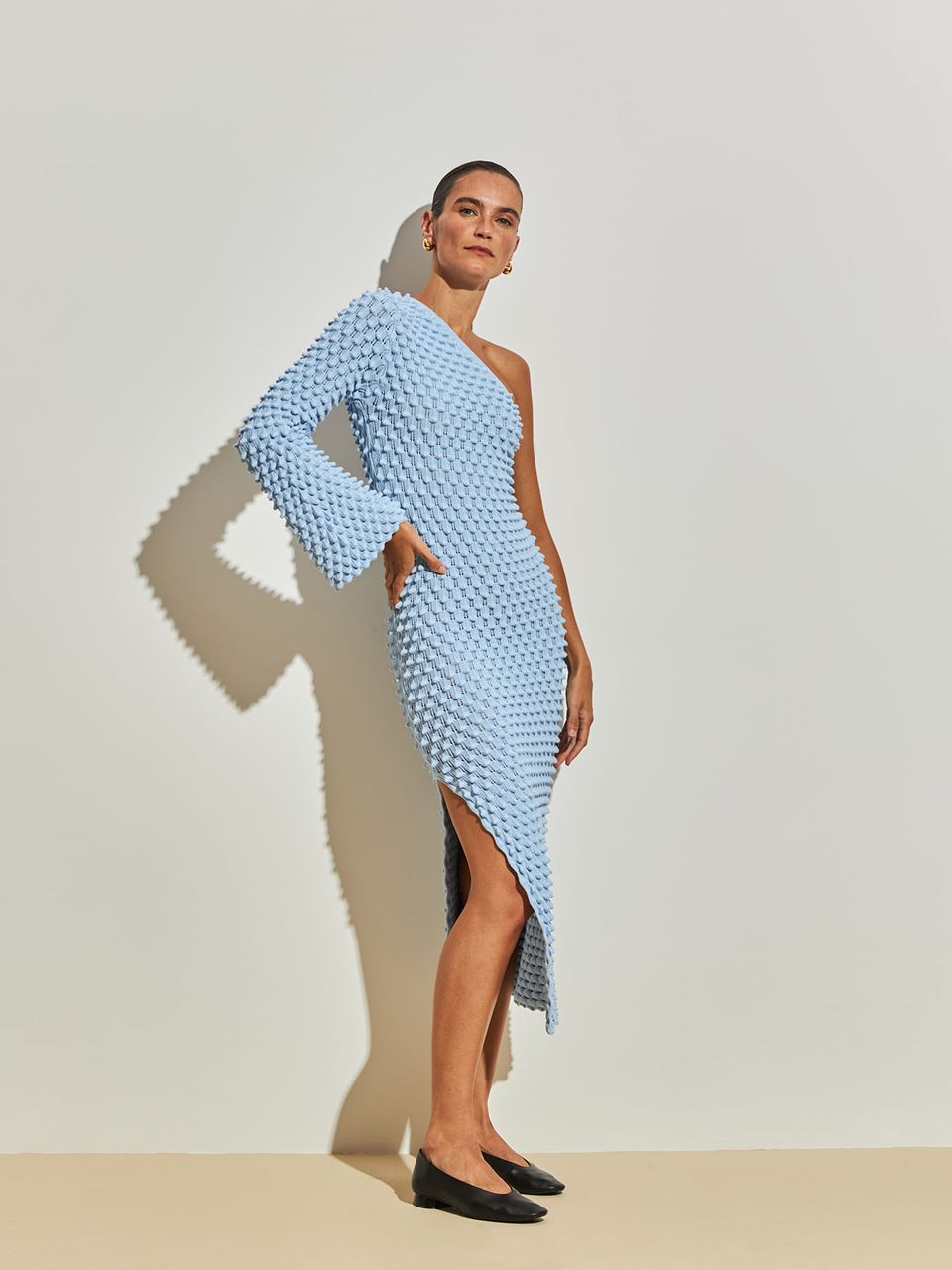 Vestido Assimétrico Colméia Azul Gelo