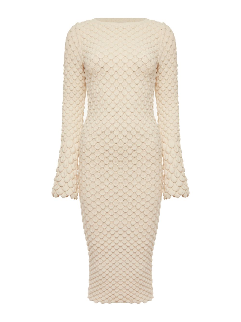 Anselmi — Vestido Midi Mini Escamas Aberto Cru