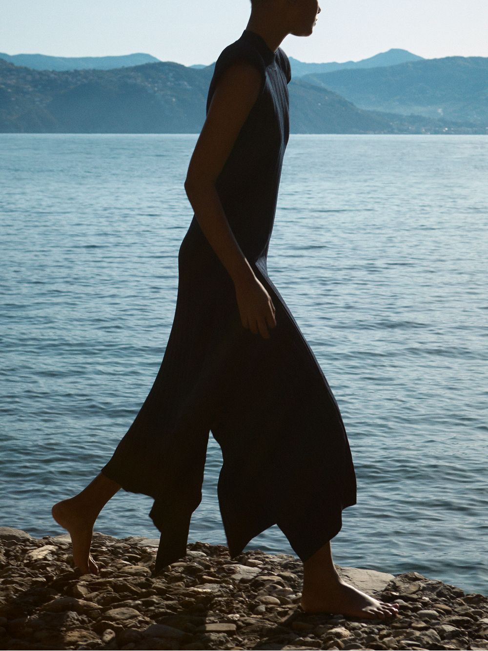Anselmi — Vestido Regata Efeito Plissado Azul Meia Noite