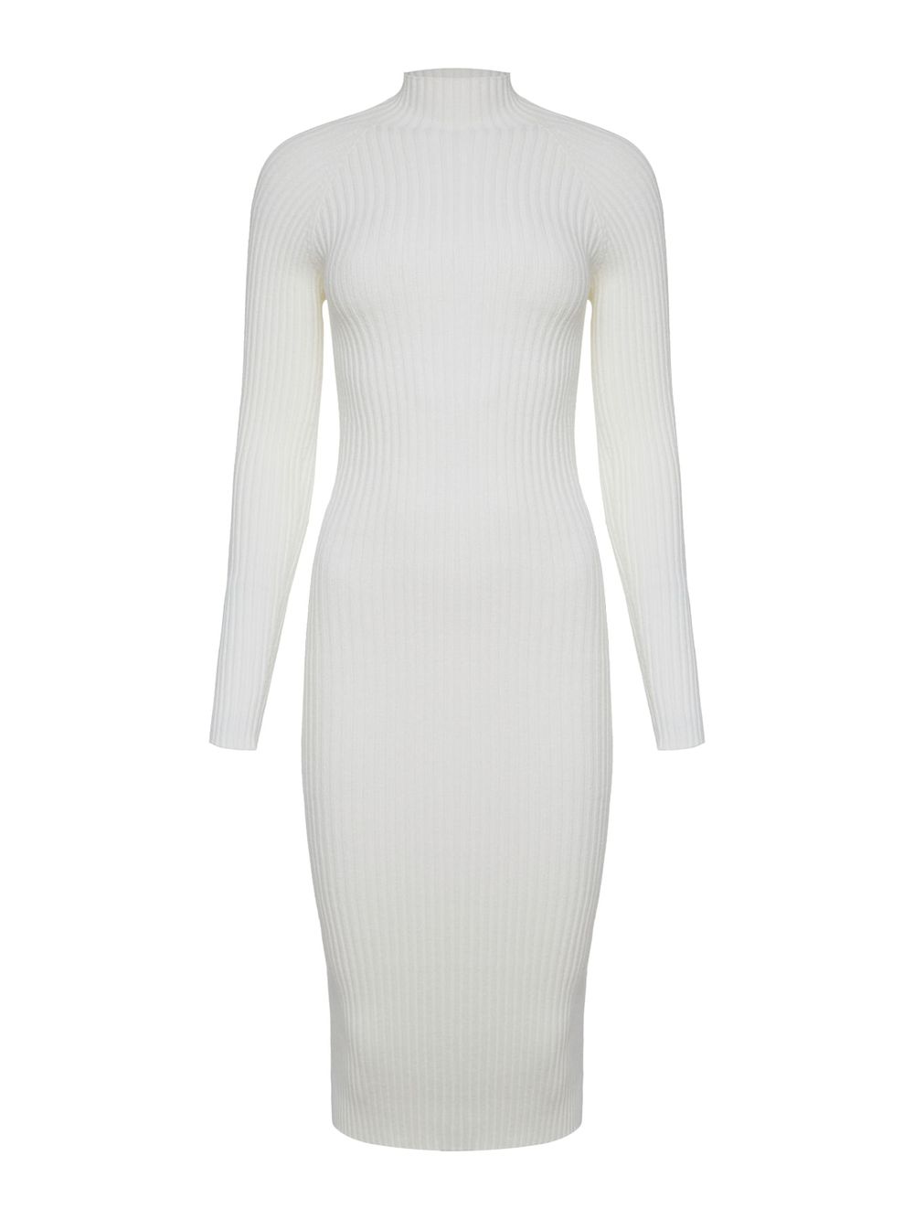 Anselmi — Vestido Midi Canelado Manga Longa Off White