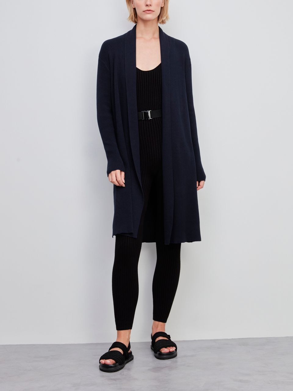 Cardigan Alongado com Fendas Azul Meia Noite