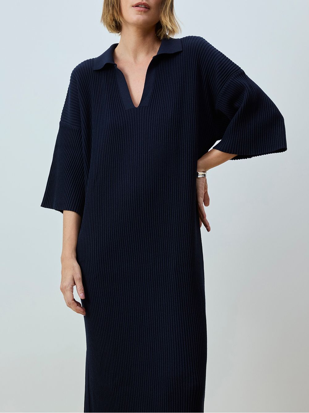 Anselmi — Vestido Reto Gola Polo Azul Meia Noite
