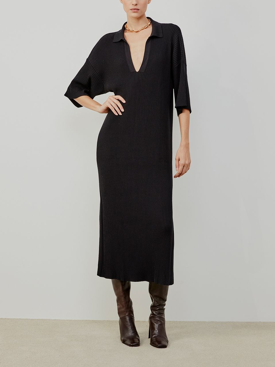 Vestido Reto Gola Polo Preto