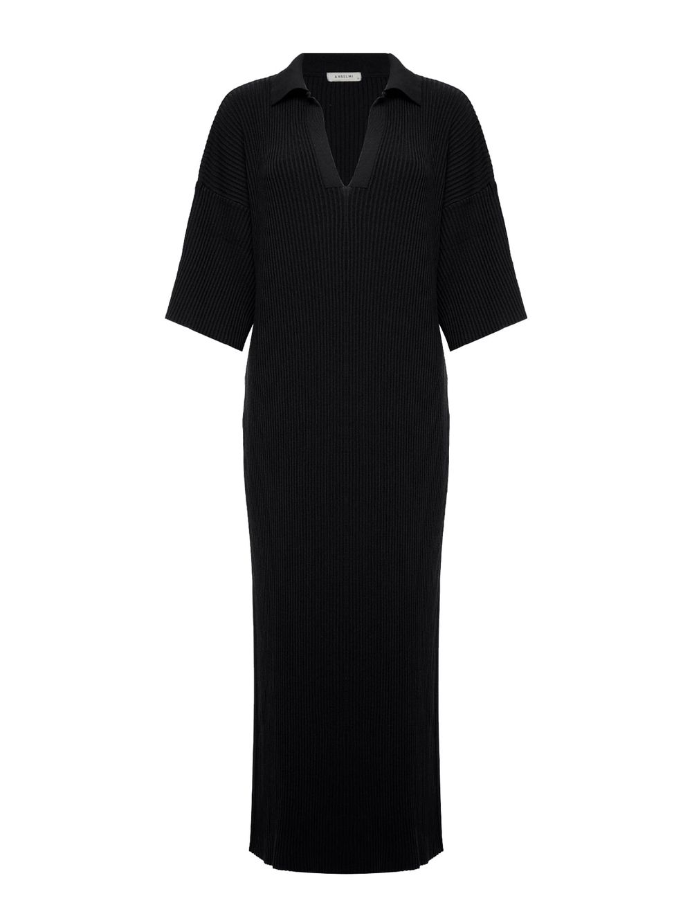 Anselmi — Vestido Reto Gola Polo Preto