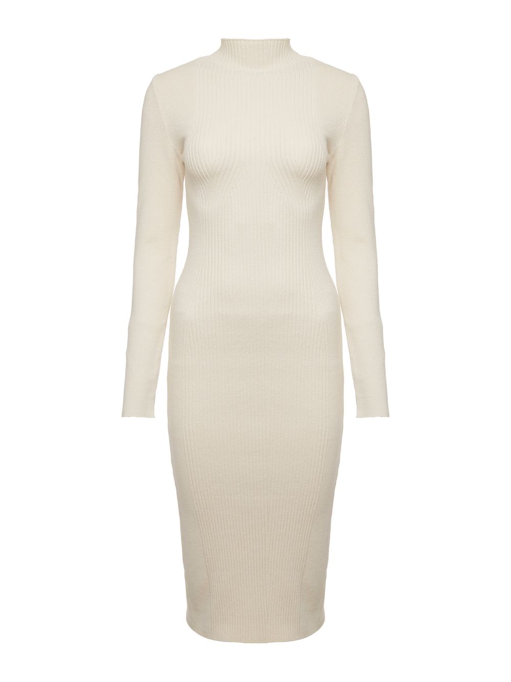 Anselmi — Vestido Midi Canelado Manga Longa  Cru
