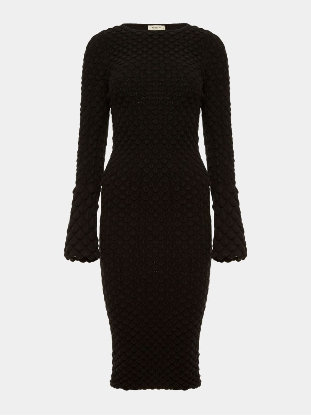Anselmi — Vestido Midi Mini Escamas Aberto Preto