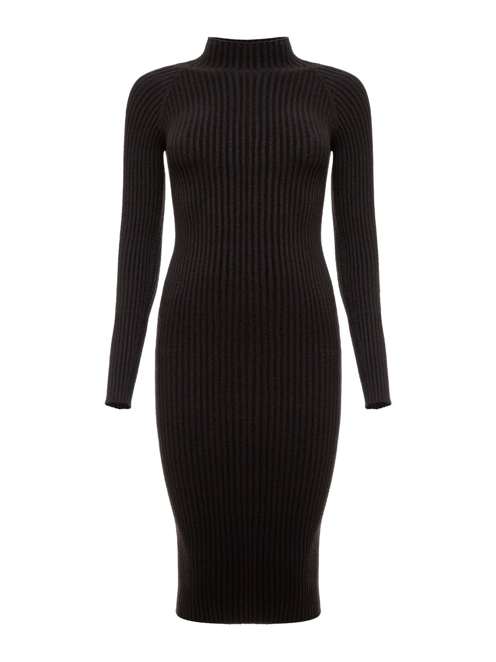 Anselmi — Vestido Midi Canelado Manga Longa Preto