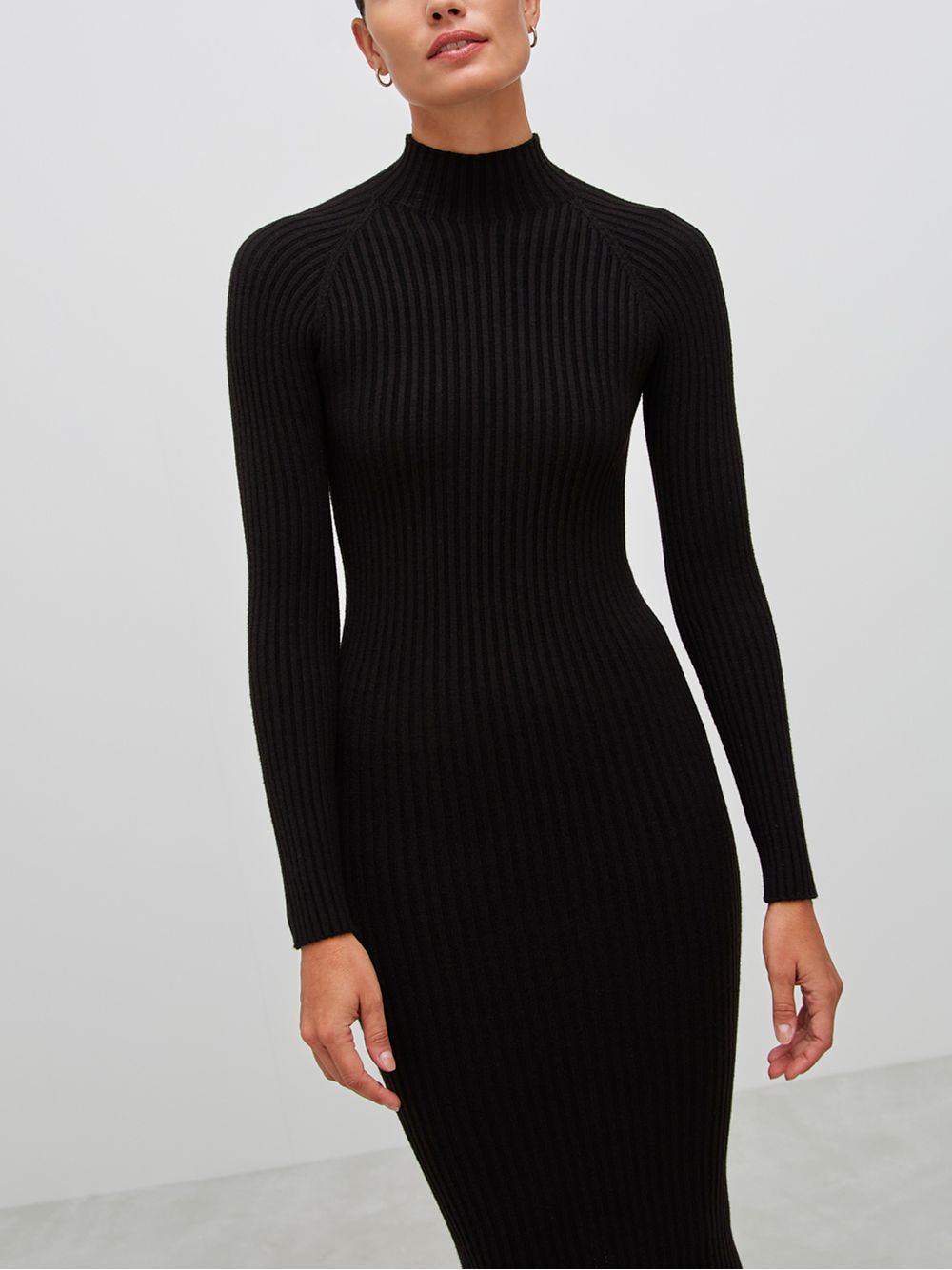 Anselmi — Vestido Midi Canelado Manga Longa Preto