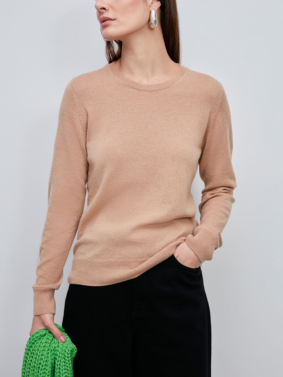 Básica 100% Cashmere Gola Redonda Camelo