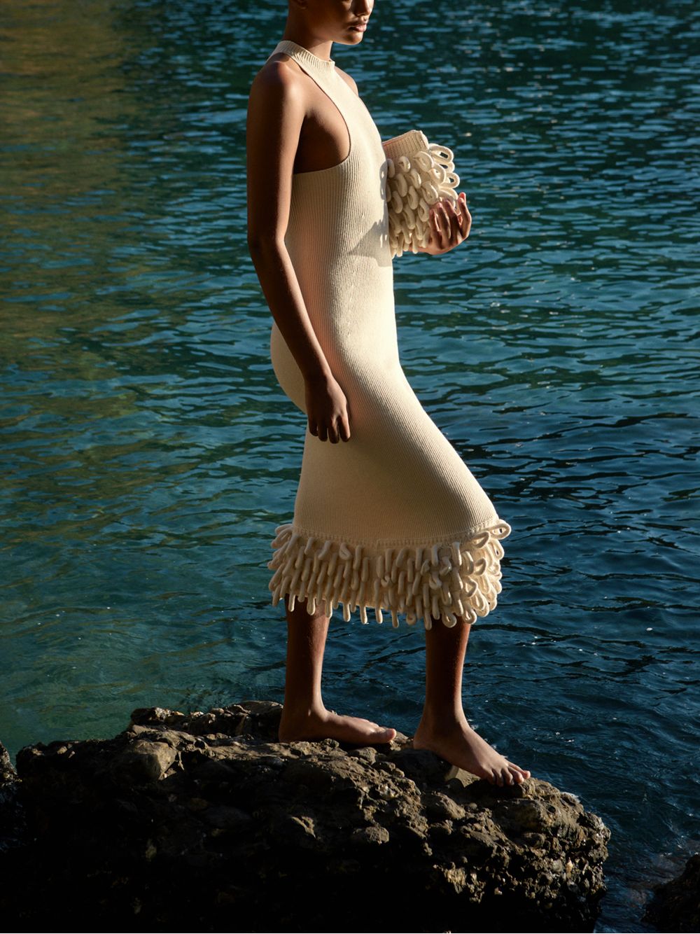 Anselmi — Vestido Midi com Franjas Cru