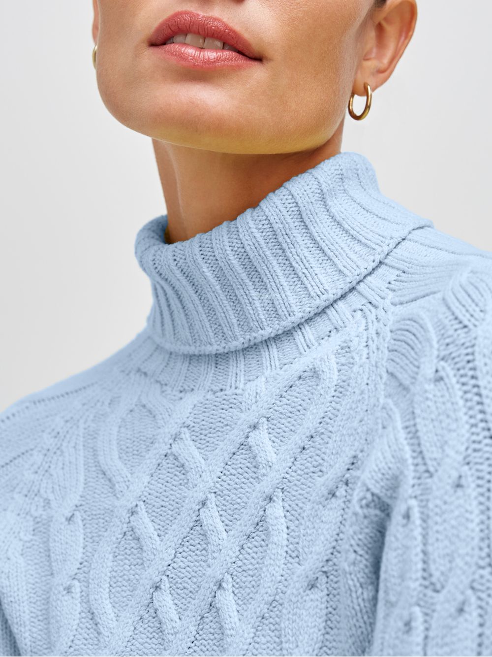 Anselmi — Blusa Mix de Tramas com Gola Alta Azul Celeste